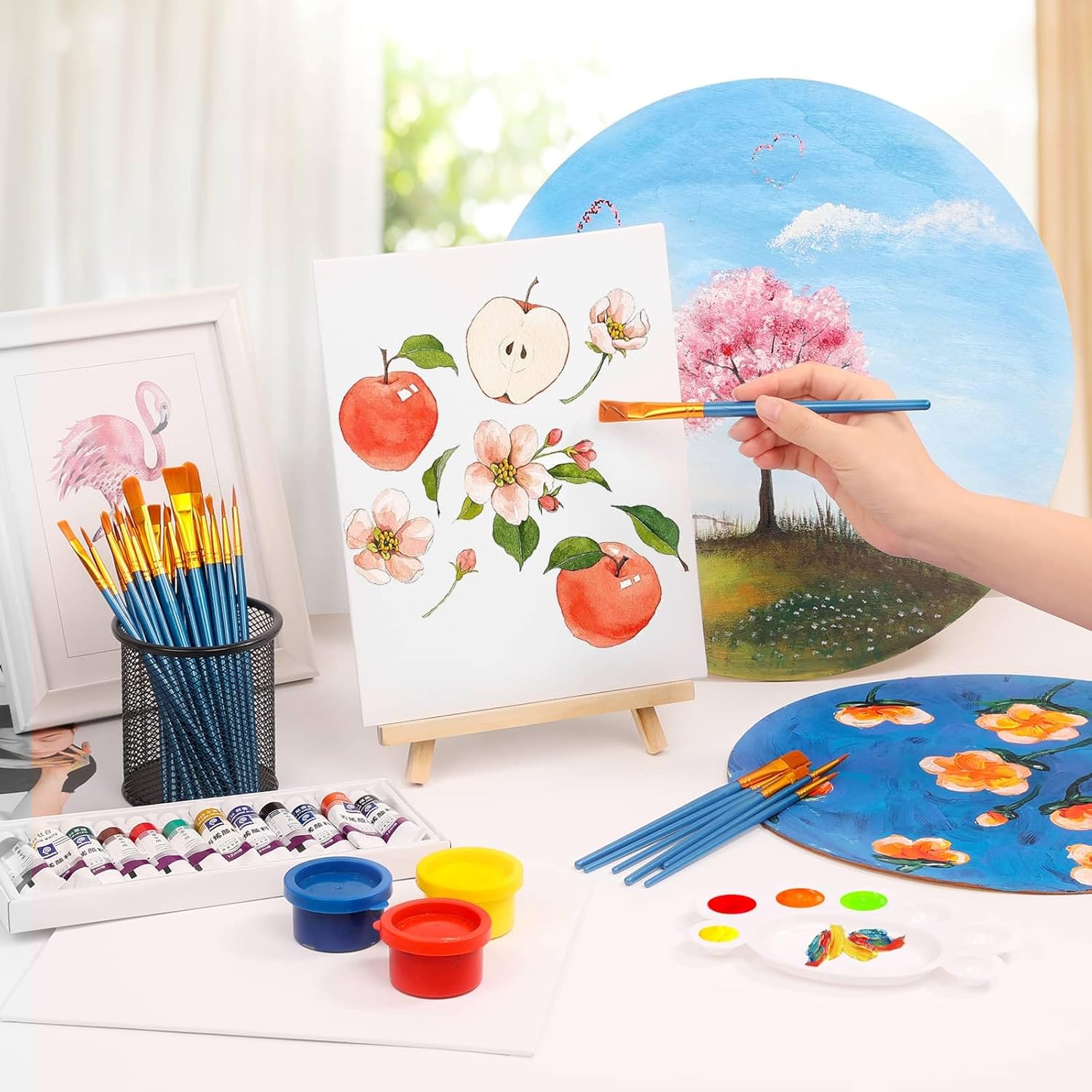 54 Pack Canvas with Easel Set 8 x 10 Inch Canvas Boards with Wooden Easels, Brushes Canvas Panel Kit for Beginners Art Crafts Sip and Party - Image 2