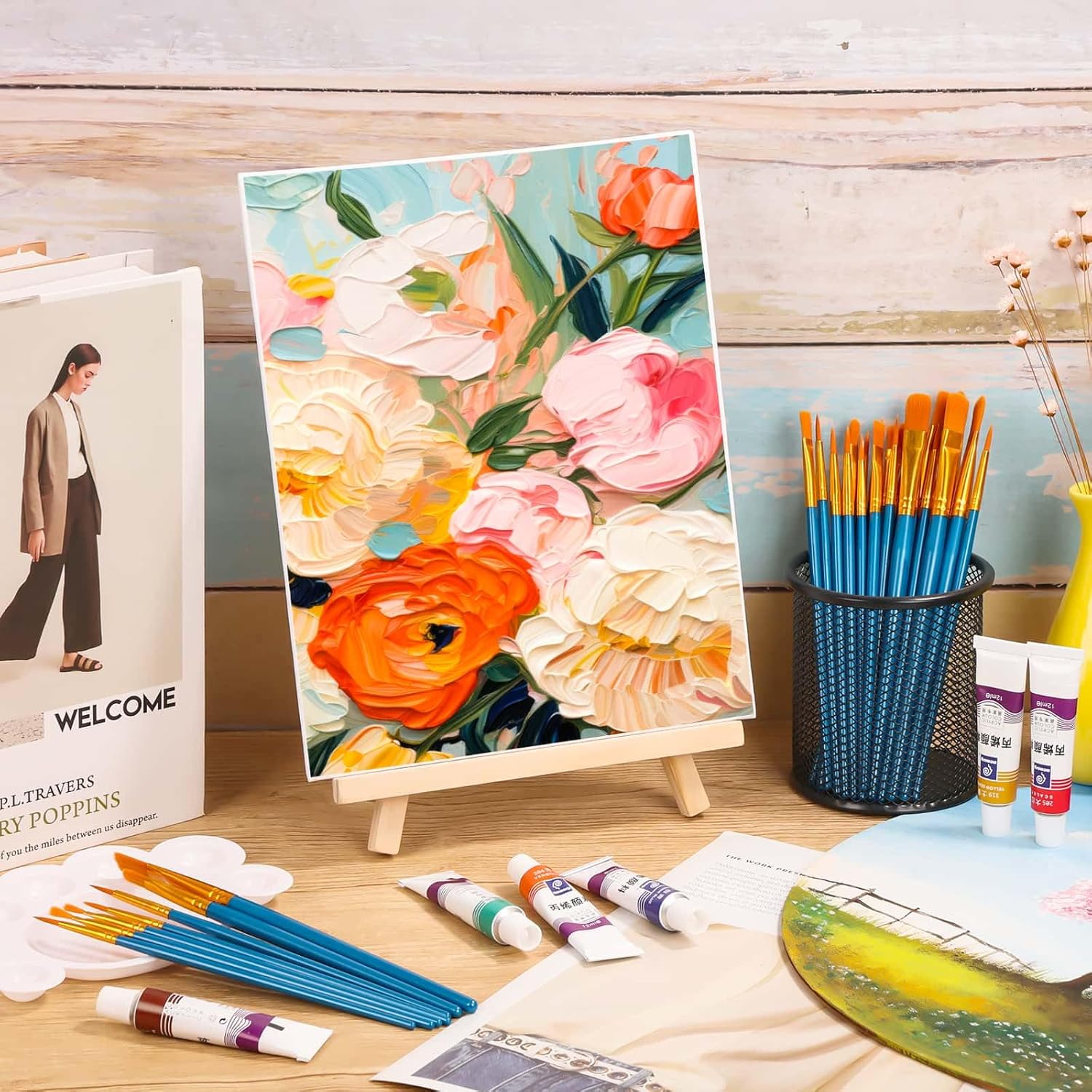 54 Pack Canvas with Easel Set 8 x 10 Inch Canvas Boards with Wooden Easels, Brushes Canvas Panel Kit for Beginners Art Crafts Sip and Party - Image 7